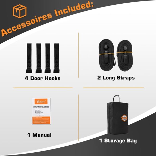 Sailnovo Car Roof Box 15 Cubic Feet Foldable Waterproof 1000D with 6 Reinforced Straps 4 Door Hooks for Travel and Luggage Transport for All Vehicles with/without Pannier Rack
