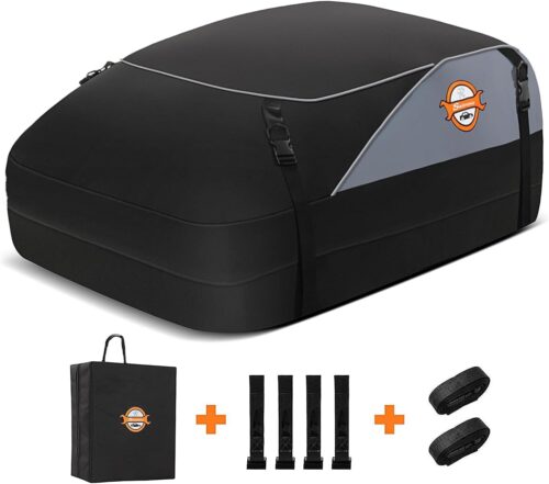 Sailnovo Car Roof Box 15 Cubic Feet Foldable Waterproof 1000D with 6 Reinforced Straps 4 Door Hooks for Travel and Luggage Transport for All Vehicles with/without Pannier Rack