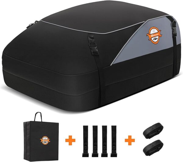 Sailnovo Car Roof Box 15 Cubic Feet Foldable Waterproof 1000D with 6 Reinforced Straps 4 Door Hooks for Travel and Luggage Transport for All Vehicles with/without Pannier Rack