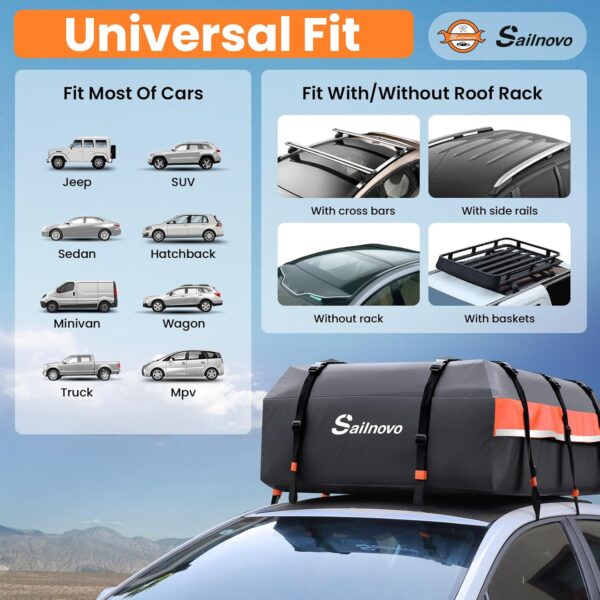 715-uAu97zL._AC_SL1500_ Sailnovo Car Roof Bag Waterproof 21 Cubic Feet/595L,Roof Box 1000D PVC Rooftop Cargo Carrier with Anti-Slip Mat,Combination Lock,Storage Bag,Door Hooks & Strap fit Vehicle with/Without Luggage Rack