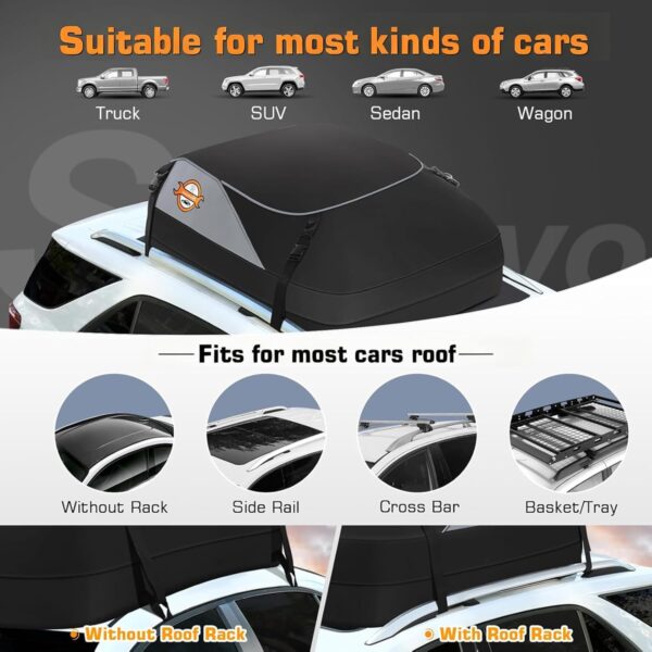 Sailnovo Car Roof Box 15 Cubic Feet Foldable Waterproof 1000D with 6 Reinforced Straps 4 Door Hooks for Travel and Luggage Transport for All Vehicles with/without Pannier Rack