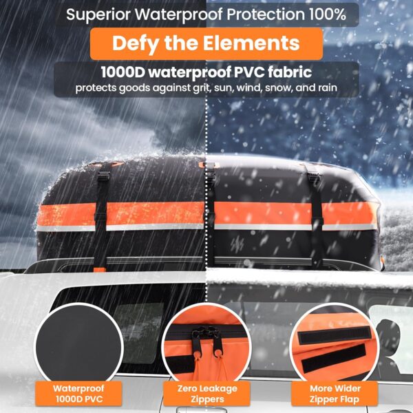 81b4NKr2FZL._AC_SL1500_ Sailnovo Car Roof Bag Waterproof 21 Cubic Feet/595L,Roof Box 1000D PVC Rooftop Cargo Carrier with Anti-Slip Mat,Combination Lock,Storage Bag,Door Hooks & Strap fit Vehicle with/Without Luggage Rack