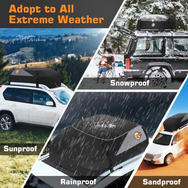 Sailnovo Car Roof Box 15 Cubic Feet Foldable Waterproof 1000D with 6 Reinforced Straps 4 Door Hooks for Travel and Luggage Transport for All Vehicles with/without Pannier Rack