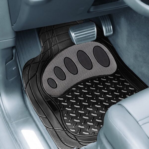 Universal Trimmable ClimaProof™ Non-Slip 1st & 2nd Row Rubber Floor Mat Set with Footprint Design by FH Group®. 4 Pieces.