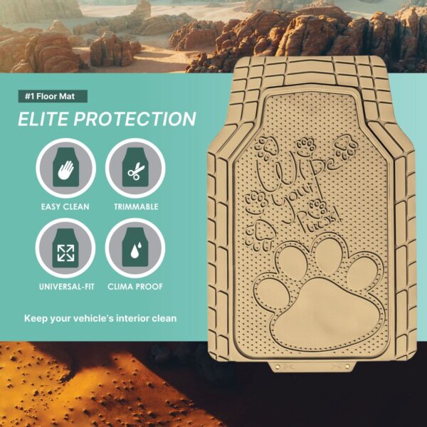 Universal Heavy-Duty 1st & 2nd Row Rubber Floor Mat Set with Adorable Paw Print by FH Group®. 4 Pieces.