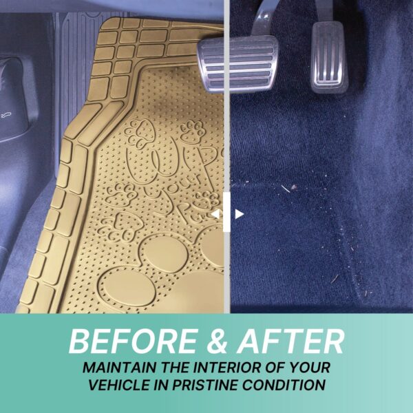 Universal Heavy-Duty 1st & 2nd Row Rubber Floor Mat Set with Adorable Paw Print by FH Group®. 4 Pieces.