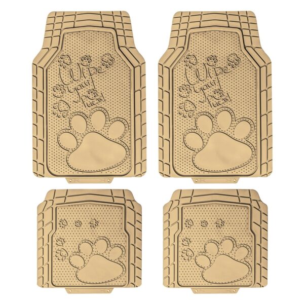 Universal Heavy-Duty 1st & 2nd Row Rubber Floor Mat Set with Adorable Paw Print by FH Group®. 4 Pieces.
