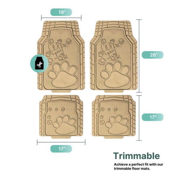 Universal Heavy-Duty 1st & 2nd Row Rubber Floor Mat Set with Adorable Paw Print by FH Group®. 4 Pieces.