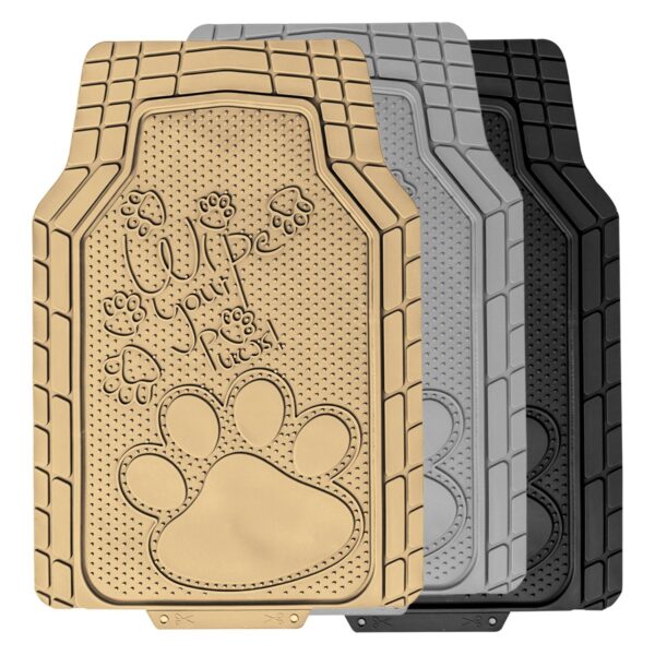 Universal Heavy-Duty 1st & 2nd Row Rubber Floor Mat Set with Adorable Paw Print by FH Group®. 4 Pieces.