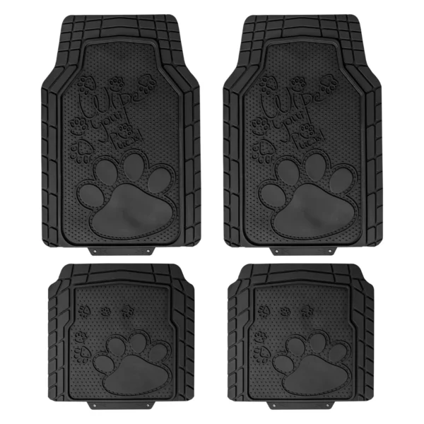 Universal Heavy-Duty 1st & 2nd Row Rubber Floor Mat Set with Adorable Paw Print by FH Group®. 4 Pieces.