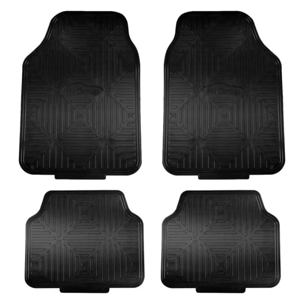 Universal Metallic Finish 1st & 2nd Row Rubber Floor Mat Set by FH Group®. 4 Pieces.