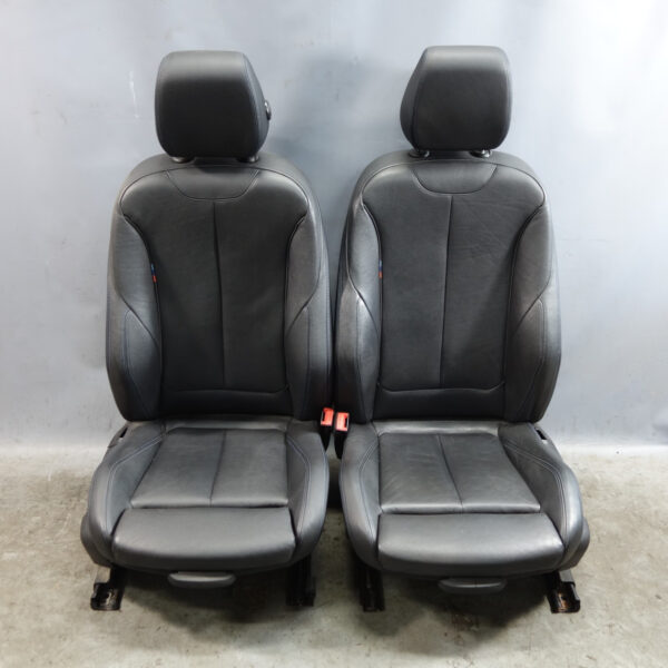 14-20 BMW F30 3-Series F36 Front Sport Seat Pair Black Leather w Blue Stitch OEM