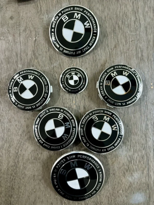 7Pcs BMW 50th Anniversary Emblem Centre Caps Badges Black & White 5x120 68MM