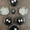 7Pcs BMW 50th Anniversary Emblem Centre Caps Badges Black & White 5x120 68MM