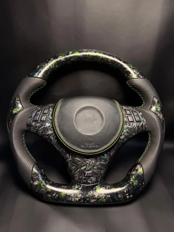 Custom Carbon Fiber Steering Wheel for BMW E90 E92 E82 M3 - Green Flake -