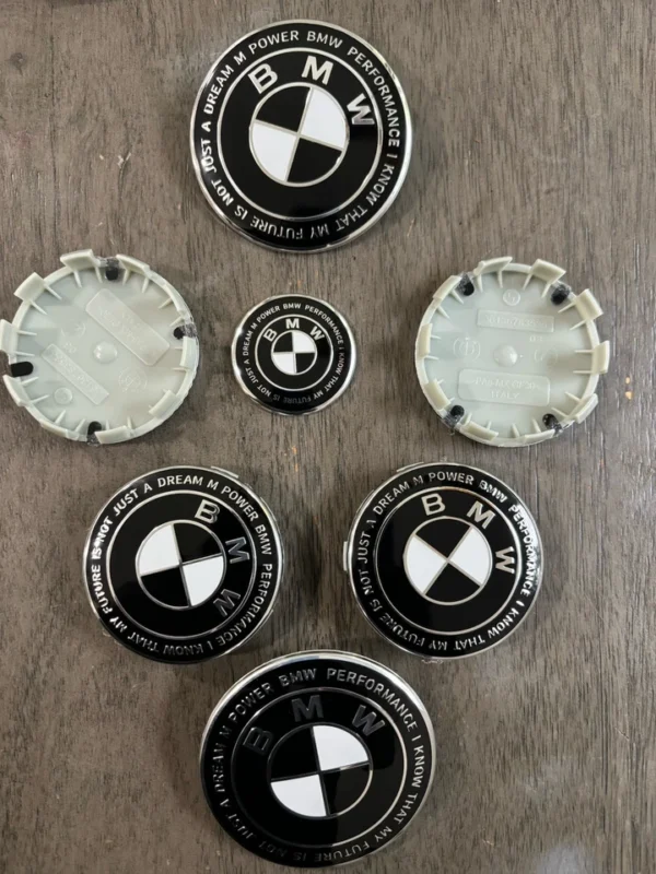 7Pcs BMW 50th Anniversary Emblem Centre Caps Badges Black & White 5x120 68MM