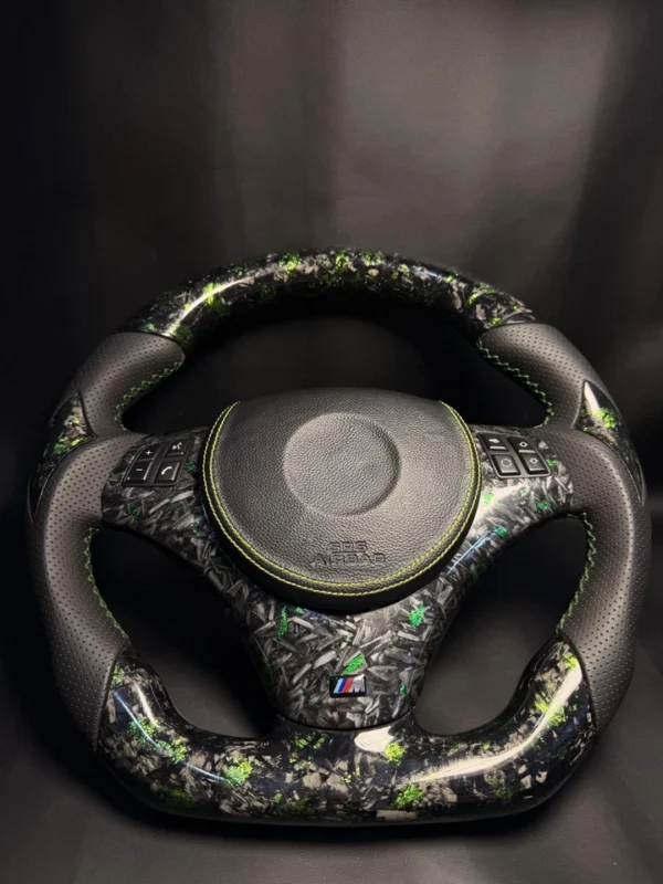 Custom Carbon Fiber Steering Wheel for BMW E90 E92 E82 M3 - Green Flake -