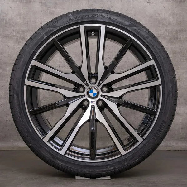 OEM BMW X5 X6 rims 22 inch G05 G06 summer wheels styling 742 M 9882610 9882611 black glossy turned
