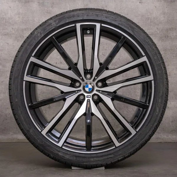 OEM BMW X5 X6 rims 22 inch G05 G06 summer wheels styling 742 M 9882610 9882611 black glossy turned