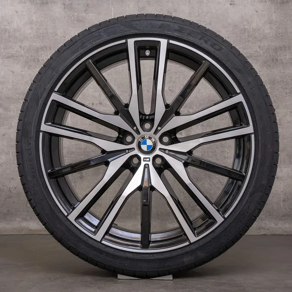 OEM BMW X5 X6 rims 22 inch G05 G06 summer wheels styling 742 M 9882610 9882611 black glossy turned