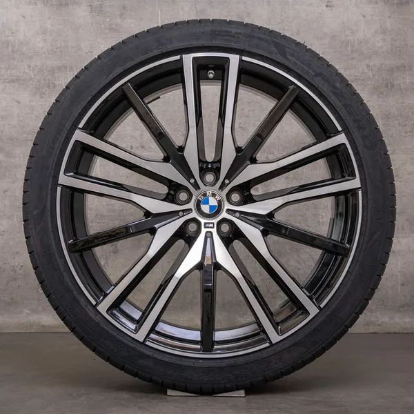 OEM BMW X5 X6 rims 22 inch G05 G06 summer wheels styling 742 M 9882610 9882611 black glossy turned