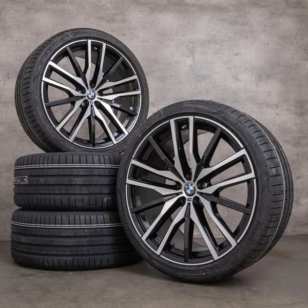 OEM BMW X5 X6 rims 22 inch G05 G06 summer wheels styling 742 M 9882610 9882611 black glossy turned