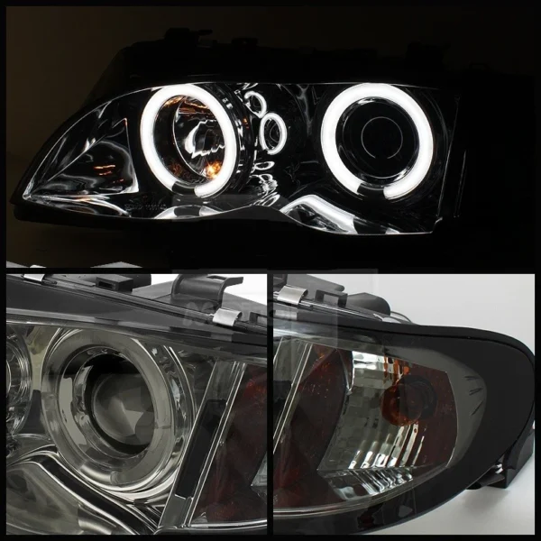 BMW 02-05 E46 3-Series 4DR Smoke Dual Halo Projector Headlights 325i 330i Sedan