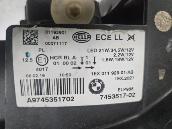 s-l960 (9) BMW 1 Series F20 F21 LCI LED Headlight Left Side USED GENUINE OEM 7453517