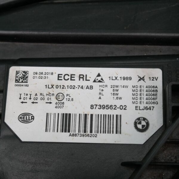 RIGHT HEADLAMP F30/F31, SEDAN/WAGON, LED, NON ADAPTIVE TYPE, 07/15-05/19