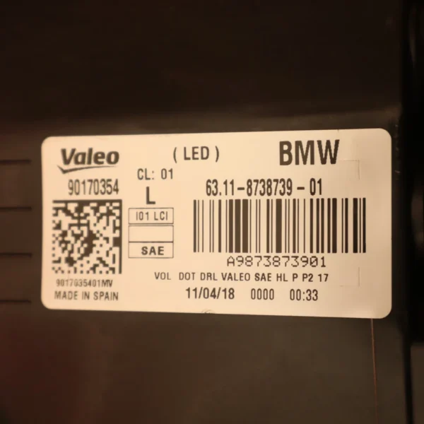 BMW I3 HEADLIGHT LEFT DRIVER 2014 2015 2016 2017 8738739-01 LED OEM