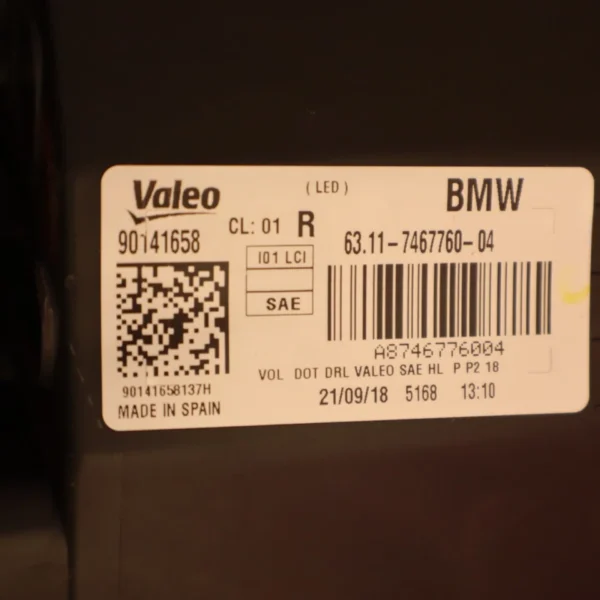 BMW I3 HEADLIGHT RIGHT PASSENGER 2019 2020 2021 ADAPTIVE LED 63118494348 OEM